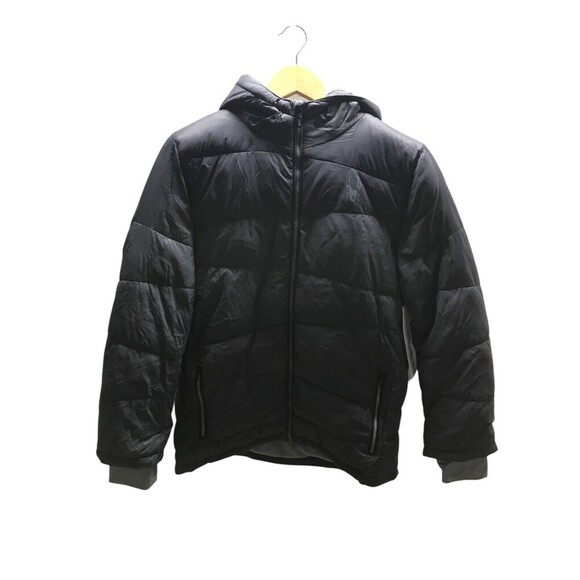 Spyder Coat Boys Size Large Dark Gray Puffer Jacket Polar Hooded Zip Up